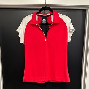 Slazenger Red and White Short Sleeve Golf Polo